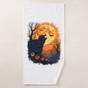 Grappige Schildpad Halloween Silhouet Spookachtige Badhanddoek