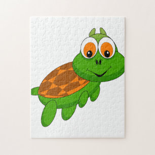 Grappige schildpad in groen en Sinaasappel Legpuzzel