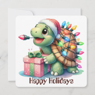 Grappige Schildpad Kerst Kaart