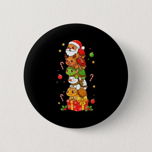 Grappige Schildpad Kerstman Elf Sneeuwman Kerst Vr Ronde Button 5,7 Cm (Voorkant)
