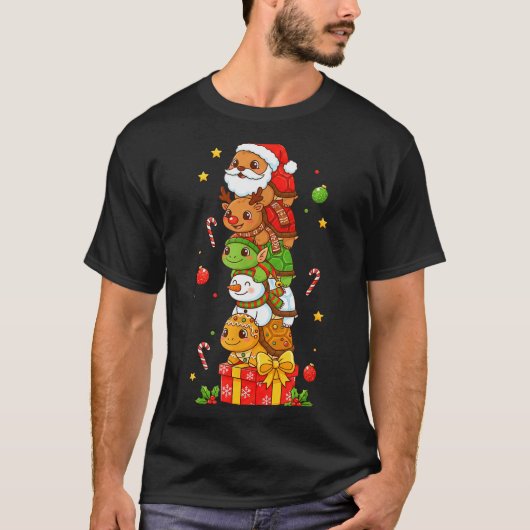 Grappige Schildpad Kerstman Elf Sneeuwman Kerst Vr T-shirt (Voorkant)