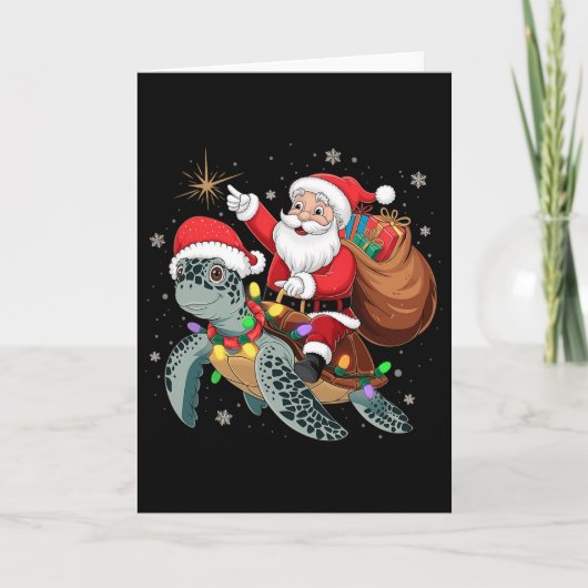 Grappige Schildpad Kerstman Kerst Santa Ridder Zee Kaart (Voorkant)
