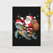Grappige Schildpad Kerstman Kerst Santa Ridder Zee Kaart (Gele Bloem)