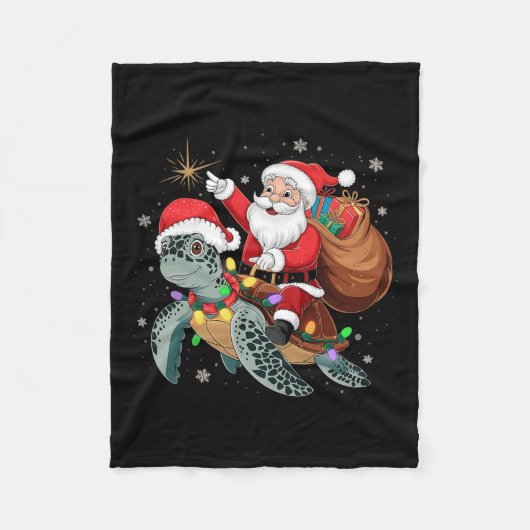 Grappige Schildpad Kerstman Rijden Zee Schildpad X Fleece Deken (Voorkant)