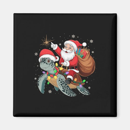 Grappige Schildpad Kerstman Rijden Zee Schildpad X Magneet (Voorkant)