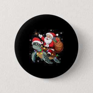 Grappige Schildpad Kerstman Rijden Zee Schildpad X Ronde Button 5,7 Cm