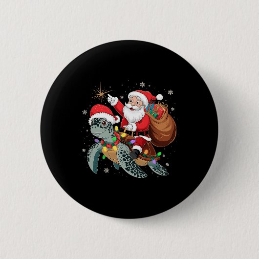 Grappige Schildpad Kerstman Rijden Zee Schildpad X Ronde Button 5,7 Cm (Voorkant)