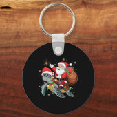 Grappige Schildpad Kerstman Rijden Zee Schildpad X Sleutelhanger (Voorkant)
