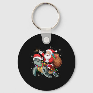 Grappige Schildpad Kerstman Rijden Zee Schildpad X Sleutelhanger