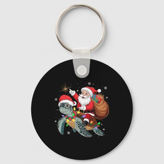 Grappige Schildpad Kerstman Rijden Zee Schildpad X Sleutelhanger (Voorkant)