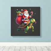 Grappige Schildpad Kerstman Santa Ridder Zeeschild Canvas Afdruk (Insitu (Houten vloer))
