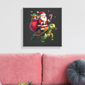 Grappige Schildpad Kerstman Santa Ridder Zeeschild Canvas Afdruk (Insitu (Woonkamer))