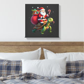 Grappige Schildpad Kerstman Santa Ridder Zeeschild Canvas Afdruk (Insitu (Slaapkamer))