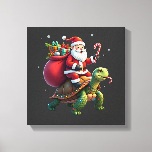 Grappige Schildpad Kerstman Santa Ridder Zeeschild Canvas Afdruk (Voorkant)