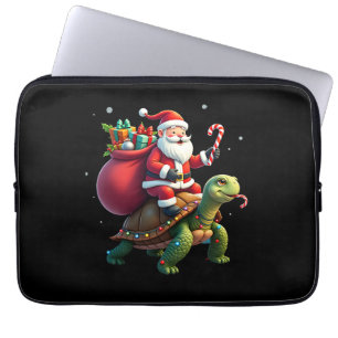 Grappige Schildpad Kerstman Santa Ridder Zeeschild Laptop Sleeve