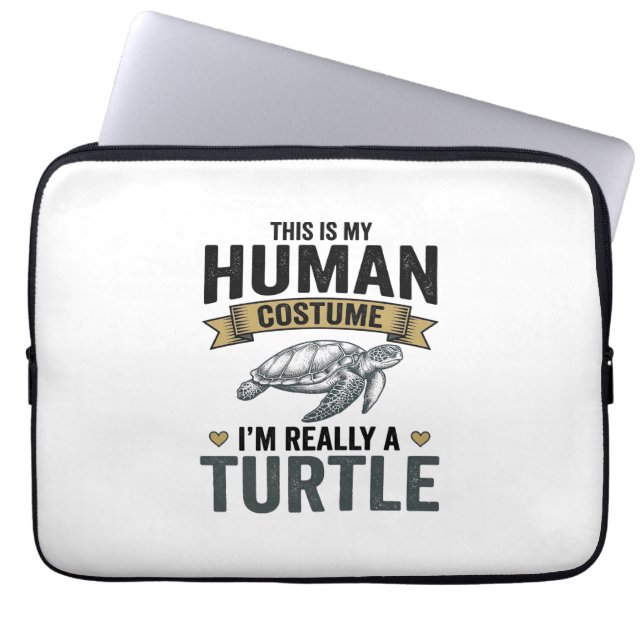 Grappige Schildpad Kostuum Vintage Gravure Ontwerp Laptop Sleeve (Voorkant)