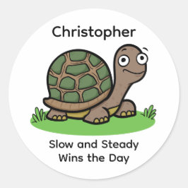 Grappige Schildpad Langzaam En Gestaag Aangepaste Ronde Sticker