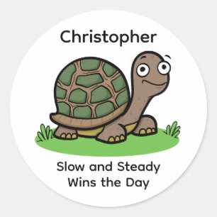 Grappige Schildpad Langzaam En Gestaag Aangepaste Ronde Sticker