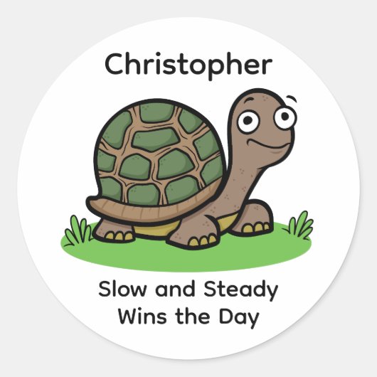Grappige Schildpad Langzaam En Gestaag Aangepaste Ronde Sticker (Voorkant)