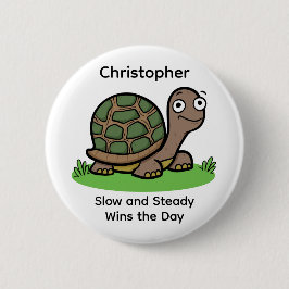 Grappige schildpad langzaam en stabiel aangepaste ronde button 5,7 cm