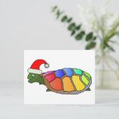 Grappige schildpad met kerstmuts feestdagenkaart (Staand voorkant)