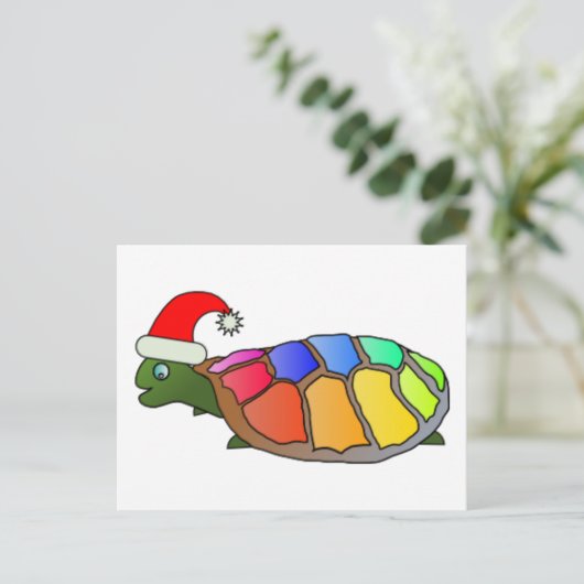 Grappige schildpad met kerstmuts feestdagenkaart (Staand voorkant)