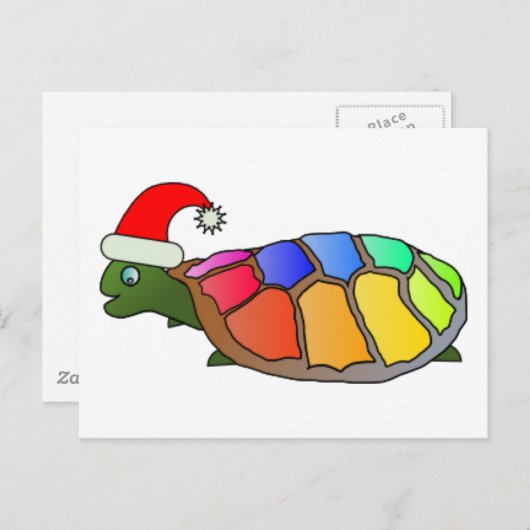Grappige schildpad met kerstmuts feestdagenkaart (Voorkant / Achterkant)