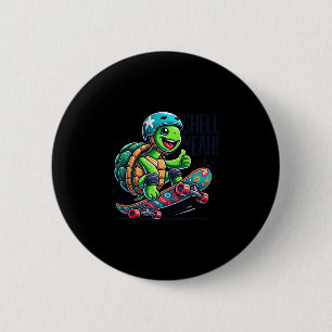 Grappige Schildpad Op Skateboard Met Schelp Ja Ska Ronde Button 5,7 Cm