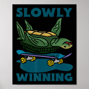 Grappige Schildpad Skateboarden Langzaam Winnende Poster