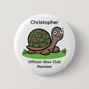 Grappige schildpad Slow Club lid Aangepaste naam Ronde Button 5,7 Cm