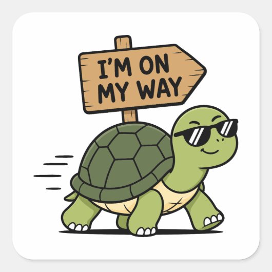 Grappige Schildpad Sticker – Ik Ben Onderweg (Voorkant)