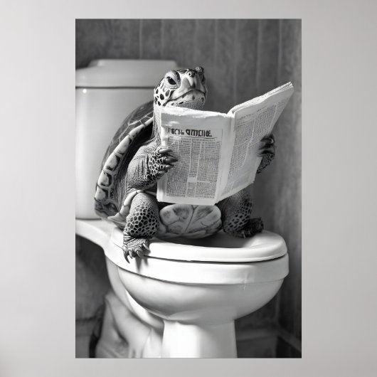 Grappige Schildpad Toiletprint, Krant Lezen Poster (Voorkant)