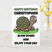 Grappige schildpad verjaardag langzaam en stabiel kaart (Gele Bloem)