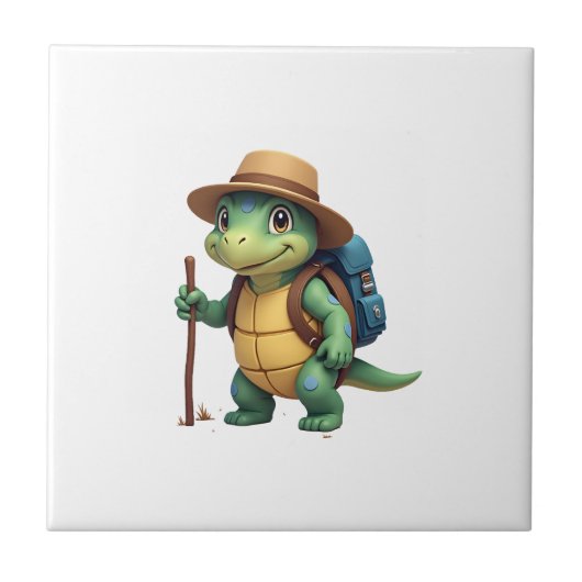 Grappige Schildpad Wandelende Grafische Camping Li Tegeltje (Voorkant)
