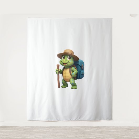 Grappige Schildpad Wandelende Grafische Camping Li Wandkleed (Voorkant)