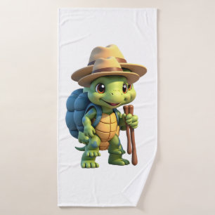 Grappige Schildpad Wandelende Grafische Kampeerlie Badhanddoek