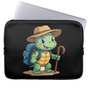 Grappige Schildpad Wandelende Grafische Kampeerlie Laptop Sleeve