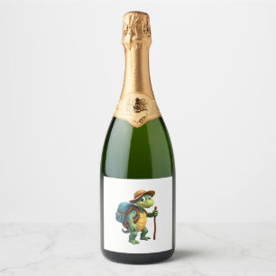 Grappige Schildpad Wandelende Grafische Kampeerlie Sparkling Wijnetiket