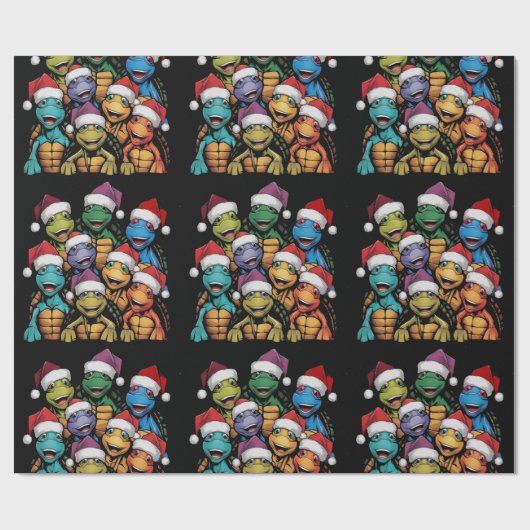 Grappige schildpadden in kerstmuts Abstract Cadeaupapier (Vlak)