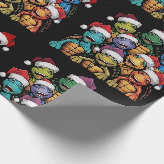 Grappige schildpadden in kerstmuts Abstract Cadeaupapier (Hoek)