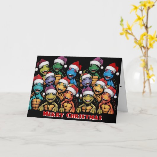 Grappige schildpadden in kerstmuts Abstract Kaart (Gele Bloem)