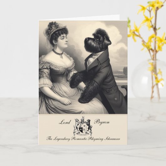 Grappige Schnauzer Byron Groeten Kaart (Gele Bloem)