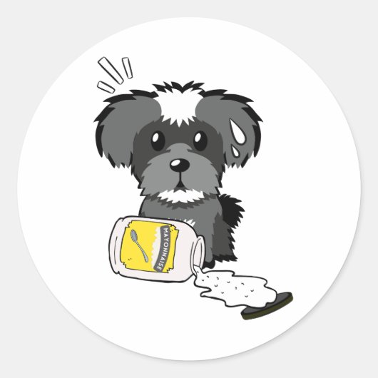 Grappige schnauzer hond gemorste mayonaise ronde sticker (Voorkant)