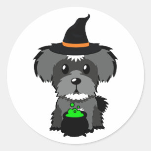Grappige schnauzer hond is een heks ronde sticker