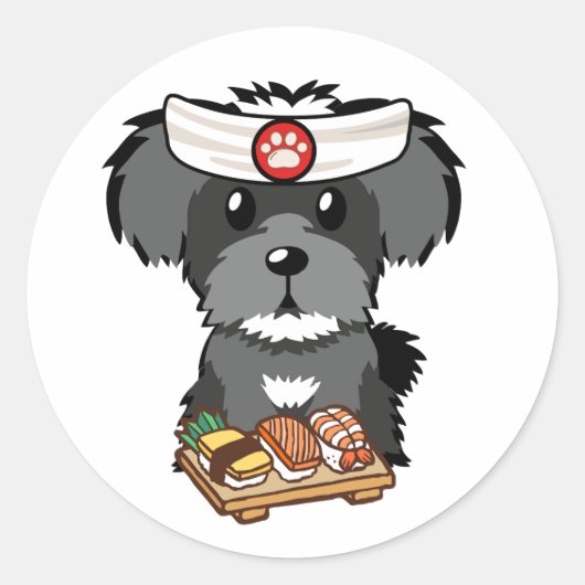 Grappige schnauzer hond is een sushi chef ronde sticker (Voorkant)