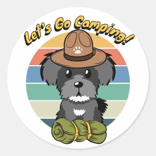Grappige schnauzer hond wil gaan kamperen ronde sticker (Voorkant)