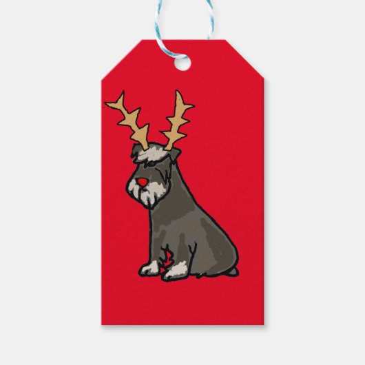 Grappige Schnauzer met Rendieren Antlers Kerstmis Cadeaulabel (Voorkant)