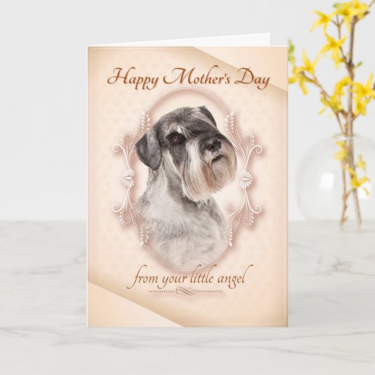 Grappige Schnauzer Moederdag Kaart (Gele Bloem)