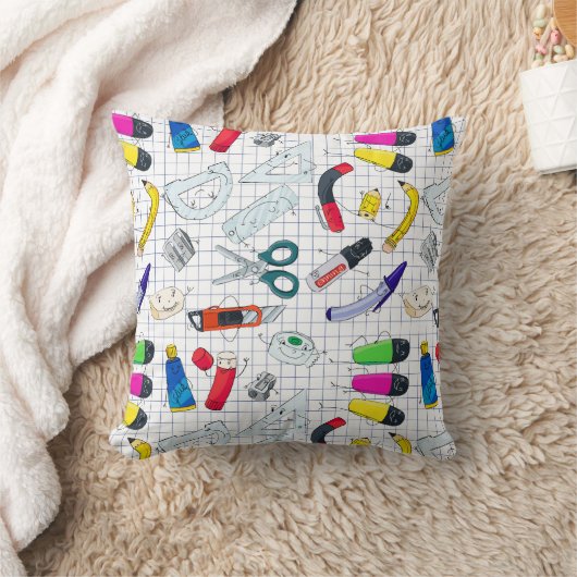Grappige school benodigdheden personages kussen (Deken)