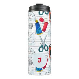 Grappige school levert personages. Aangepast initi Thermosbeker